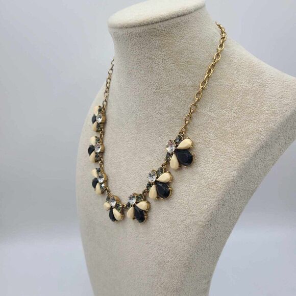 J Crew Black White Resin with Clear Crystal Statement Necklace - Picture 4 of 9